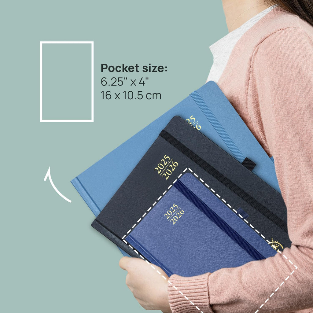 POPRUN Pocket Planner 2025-2026, (Purse Size 4''x 6.25'' Hard Cover) Academic Year Calendar Daily Weekly and Monthly (July 25-June 26) with Hourly Time Slots, 100 GSM Paper - Light Pink