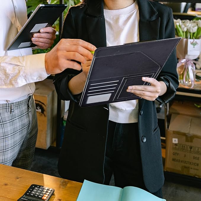 Padfolio Folder with Clipboard,Portfolios Organizer Clipboards with Storage Clipboard Writing Pad PU Leather Conference Document Organizer with Business Card Holder,Sunflower Butterfly