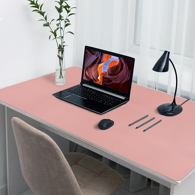 Boutilon Leather Desk Pad 47"x 24" Non-Slip Mouse Pad,Business Desk Pad,Extended Table Protector for Keyboard and Mouse,Desk Writing Pad for Office Home Working Decor (XXXL-Pink)