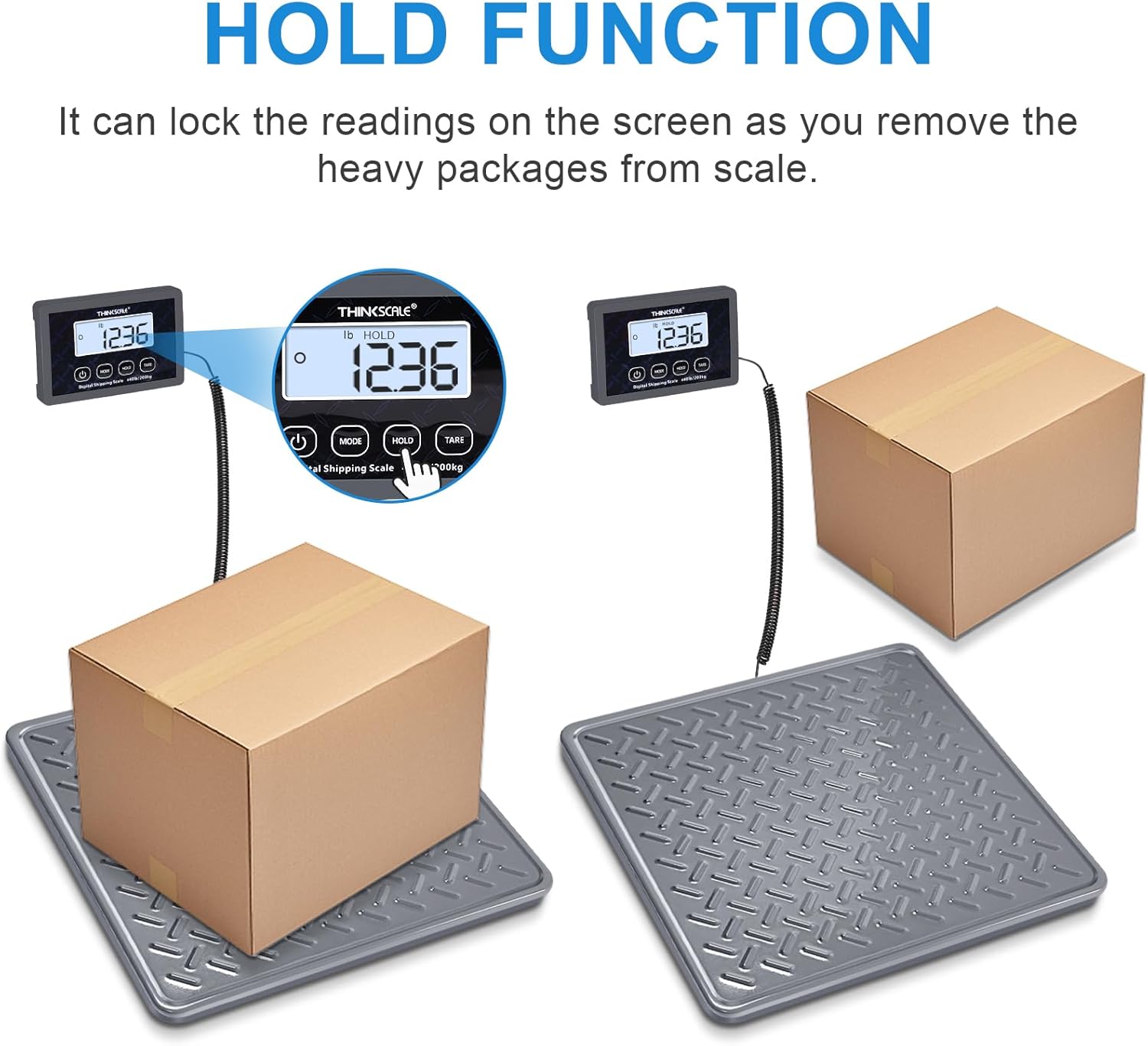 THINKSCALE Shipping Scale, 440lb/1oz Digital Heavy Duty Postal Scale, Strong Steel Platform, Postage Scale with Hold/Tare/LCD Display, Scale for Packages, Luggage Scale, Battery&AC Adapter Included