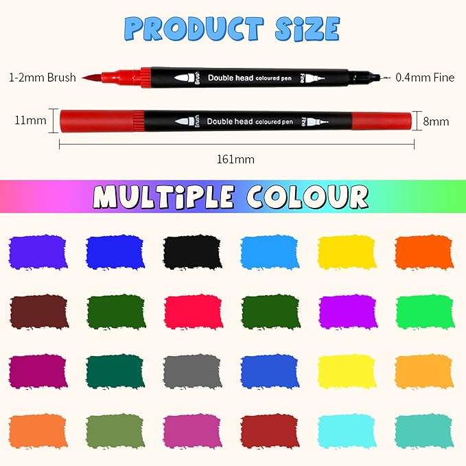 SMOOTHERPRO 24 Acrylic Paint Pens, Brush Tip (1-2mm) and 0.4mm Fineliner, Waterproof Acrylic Paint Markers for Adults Fabric Markers for Textile, Canvas, Rock, Glass, Wood, Paper, Pumpkin, DIY