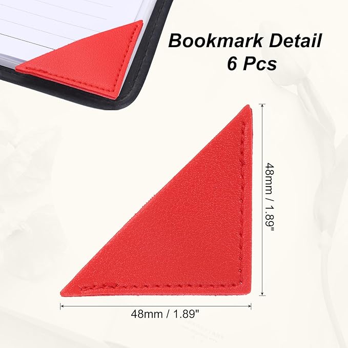 uxcell 6Pcs Leather Square Bookmarks, Corner Bookmarks Book Marks Page Markers Cute Page Clip for Men Women Teacher Reader Book Lover Writers (Red)