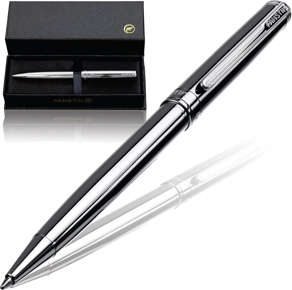 Customized Silver Luxury ballpoint pen (Made In USA) fancy gift set for women, Real 24K Gold Plating, Professional executive pen gift set for men (Lux Custom-BallPoint Silver)