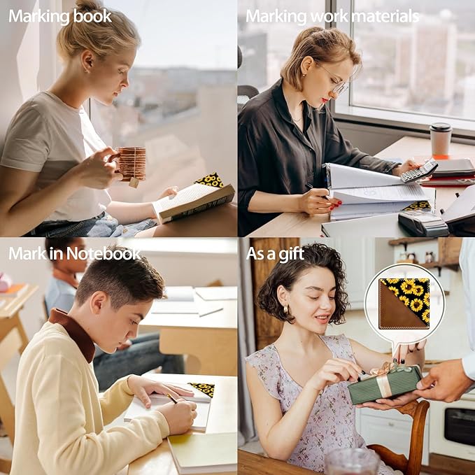 Personalized Leather Bookmarks, Fun & Cute Book Accessories for Reading Lovers, Unbreakable Page Markers for Women Men Girls Boys Student Teacher Kids Retirement Birthday Gifts (Cute Sunflower)