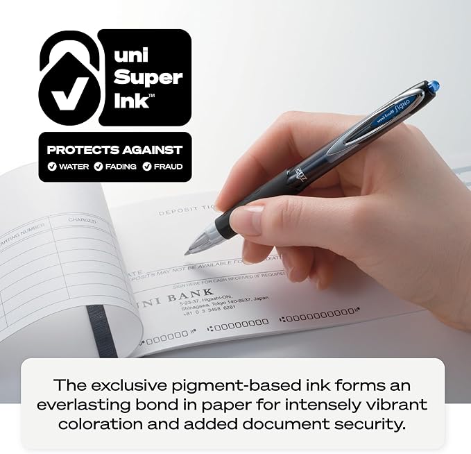 uni-ball® 207™ Retractable Fraud Prevention Gel Pens, Micro Point, 0.5 mm, Black Barrels, Black Ink, Pack Of 12