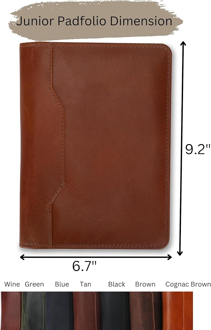 Leather Junior Padfolio for Men Women Business Portfolio Folder Compact 5 x 8 Legal Pad Organizer with Pen Loop Professional Resume Interview Document Holder Padfolio (Blue)