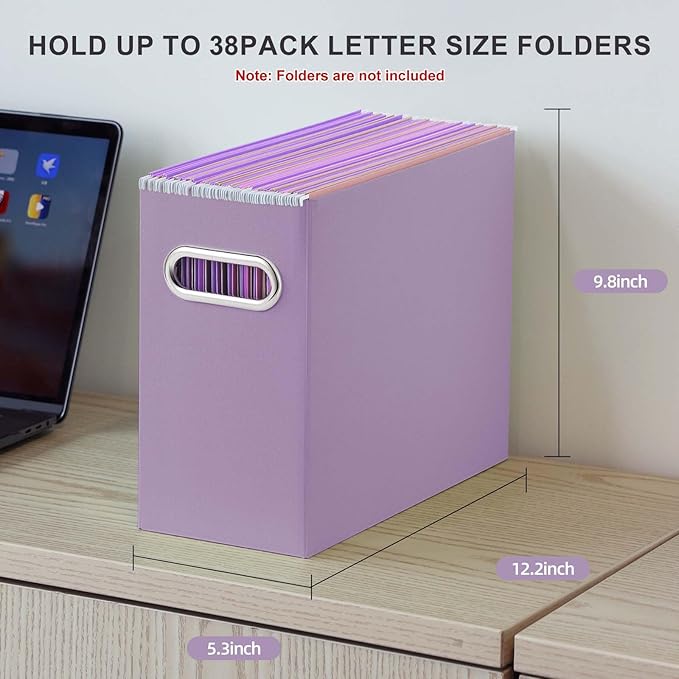 Oterri File Organizer, Small Storage Box, Cardboard File Folder Organizer, Collapsible File Box, Hanging File Organizer for Letter Size, Portable File Box, Only Box (Taro Purple,2 Packs)
