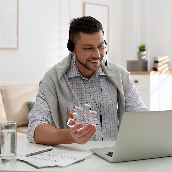 VELENTI Gifts for Son - Engraved Acrylic Block Puzzle Son Gift 3.35 x 2.76 inch - Son Thank You Gift from Mom and Dad - Birthday Mother Son, Father Son Gift - Christmas, Graduation Gift for Men, Boys