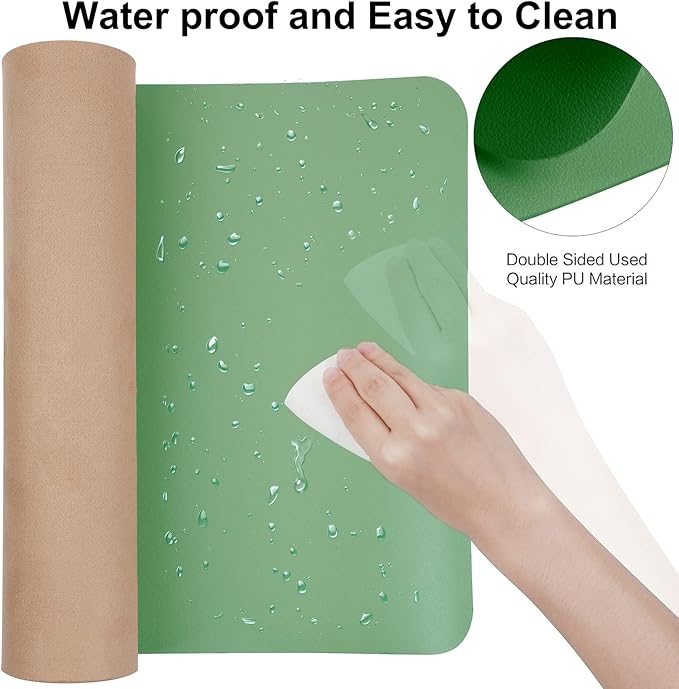 Boutilon Leather Desk Pad 30" x14",Non-Slip Mouse Pad,Office Desk Mat,Waterprooft PU Leather Desk Blotter,Desk Pad Protector,Desk Writing Pad for Home Office Decor (M-Light Green)