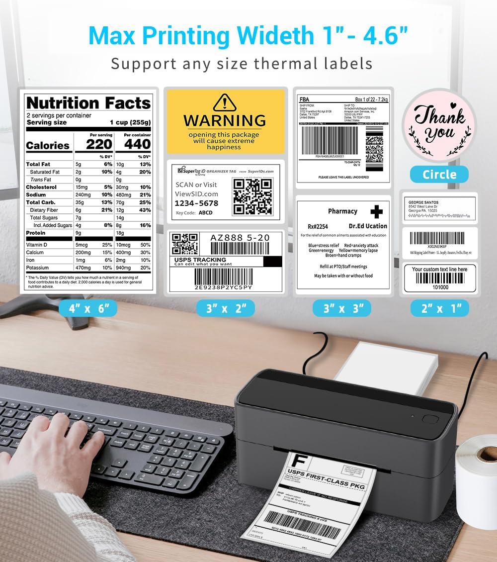 Phomemo 4x6 Shipping Label Printer - 241BT Bluetooth Thermal Label Printer Compatible with iOS&Android, Windows, Mac, Chrome OS, Wireless Thermal Printers for Small Business, Barcode, Packages - Black