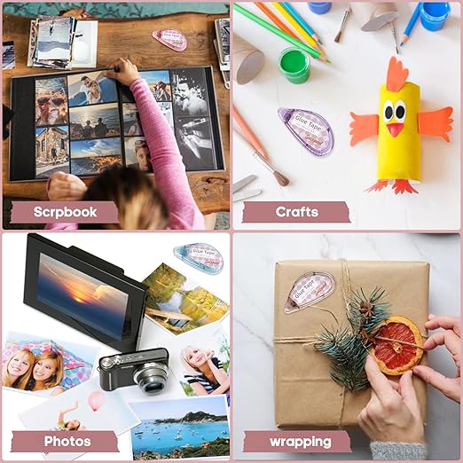 Scrapbook Tape, 8 Pack Double Sided Tape Roller for Crafts, Adhesive Glue Runner Scrapbooking Supplies Journaling School Office Supplies for Kids and Adults, 0.3IN x 26FT