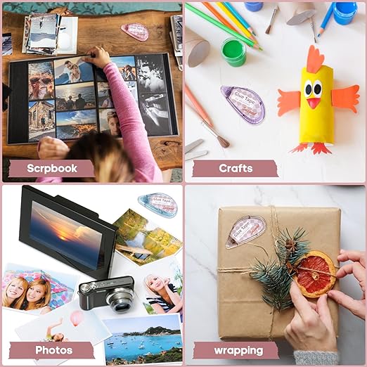 Scrapbook Tape, 4 Pack Double Sided Tape Roller for Crafts, Adhesive Glue Runner Scrapbooking Supplies Journaling School Office Supplies for Kids and Adults, 0.3IN x 26FT