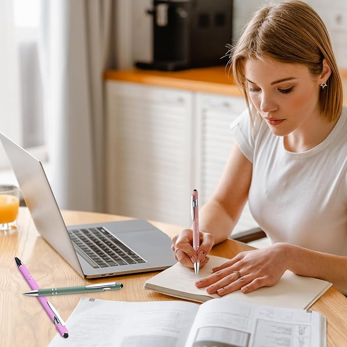 Zonon 12 Pieces Inspirational Pens Bulk Easter Basket Stuffers Motivational Quotes Ballpoint Pens with Stylus Tip Inspirational Gifts for School Office Teachers(Morandi,Boss Lady)