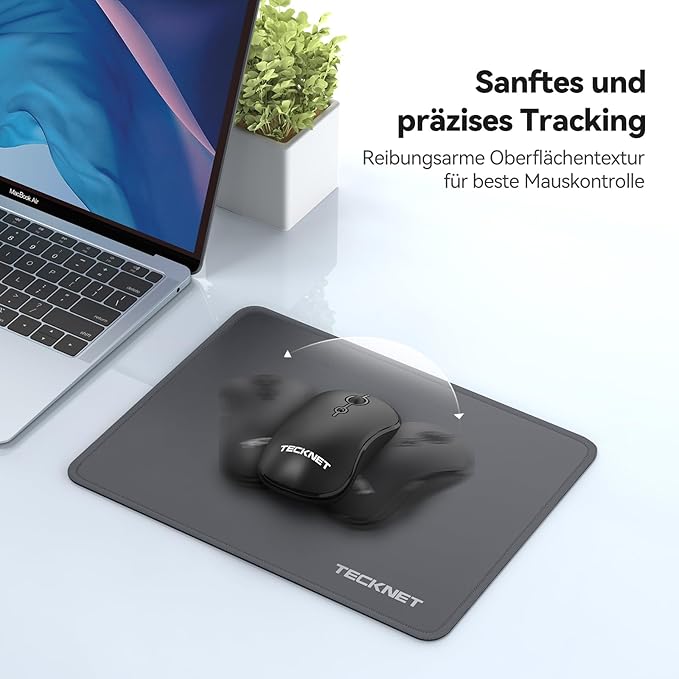 TECKNET Mouse Pad with Anti-fray Stitchin, Waterproof Surface & Non-Slip Rubber Base with Stitched Edges Gaming Mouse Mat for Laptop，Compatible with Laser and Optical Mice - Dark Gray