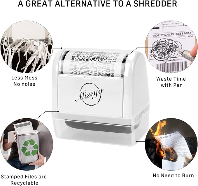 Miseyo Wide Roller Stamp Identity Theft Stamp 1.5 Inch Perfect for Privacy Protection - 3Pack Set(White)