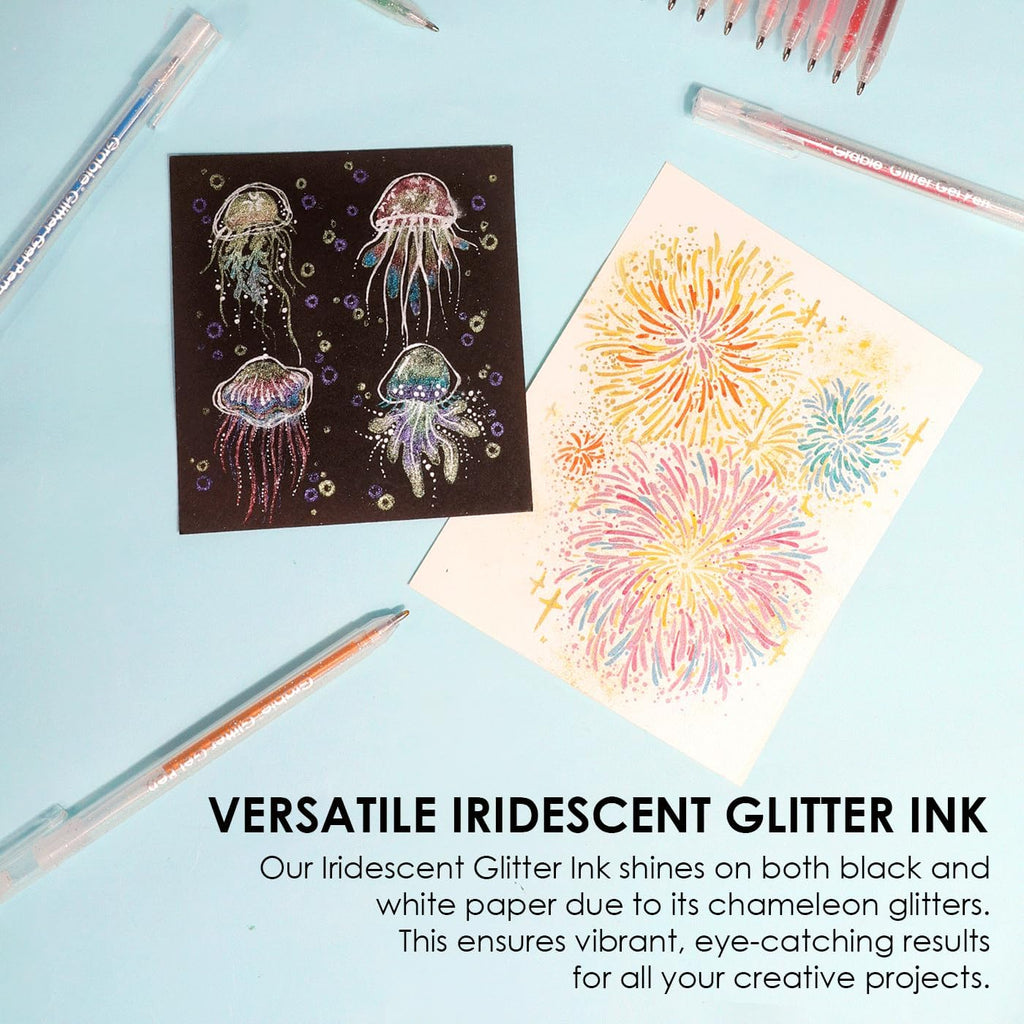 42 Glitter Gel Pen Set, 18 Iridescent&24 Essential Color Pens, Smooth Rollerball Tip, Metallic Sparkly Gel Pens for Coloring (42 Colors Capped Glitter Gel Pens)