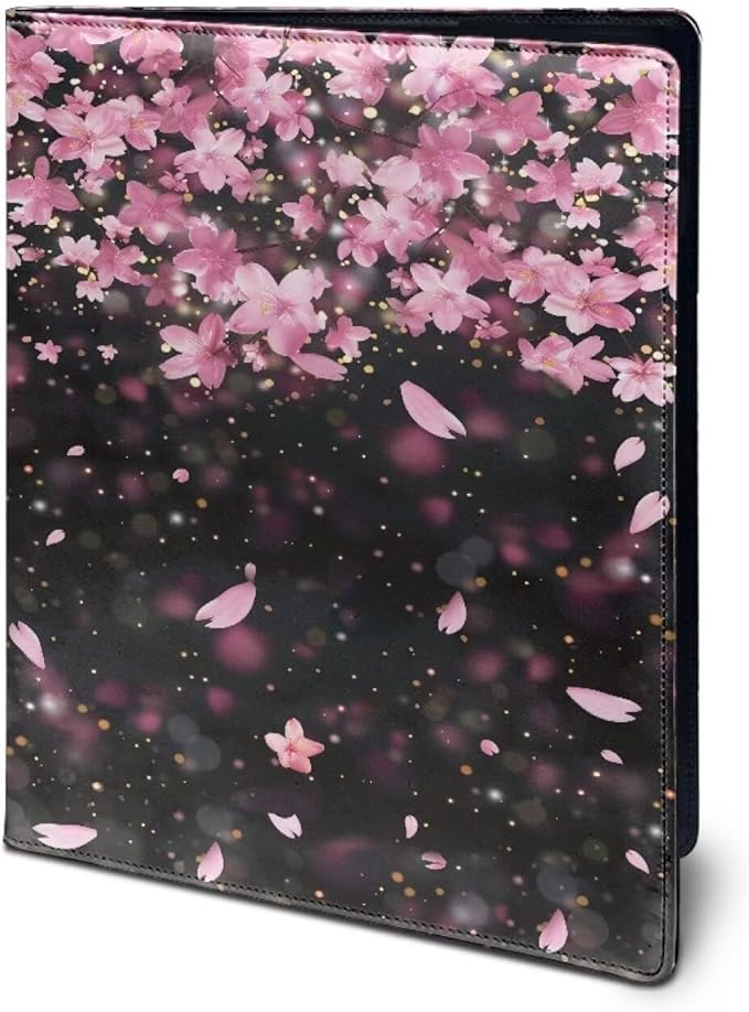 Office Folder Pink Cherry Blossom Print PU Leather Padfolio with A4 Size Clipboard Clip for Business Resume Interview Document Sleeve Binder Folder for Men/Women