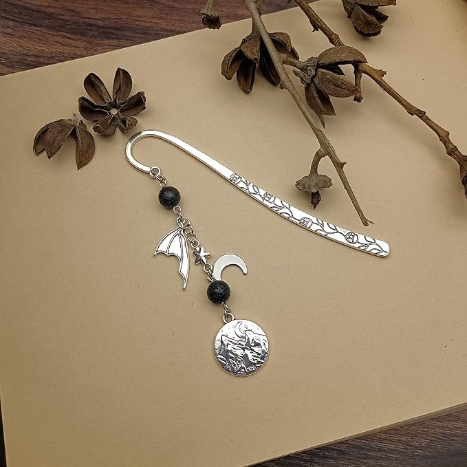 Retro Metal Bookmark for Bookish Gifts Wing Mask Bow and Arrow Charms Book Mark for Book Lover Gifts for Women Men (Night-Black)