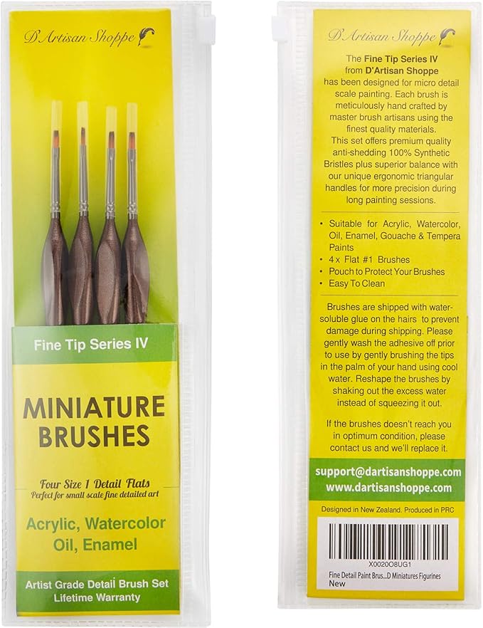 Small Paint Brush Set Craft. 4 pc Flat Paint Brushes for Acrylic Painting Size 1. Model Brush for Dry Brushes Warhammer 40K, Paint by Numbers, Mini Detail Hobby Art Touch Up Miniature Painting