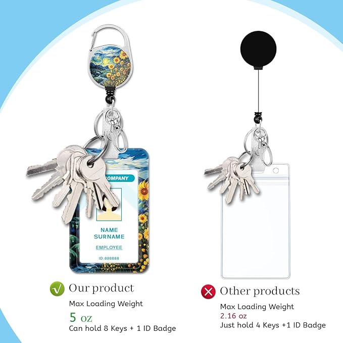 Sunflower Lanyards for Id Badges, Badge Holder with Retractable Reel Clip, Work Name Tags Keychain Lanyard with ID Holder, ID Card Protector Cover Case for Women Teacher Nurse Doctor Office