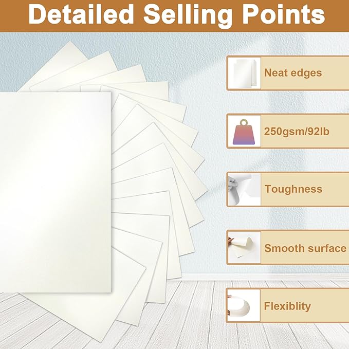 28 Sheets Shimmer Beige Cardstock 8.5 x 11 Off White Paper, 250gsm/92lb Ivory Card Stock Printer Paper for DIY Cards Making, Business Cards, Wedding, Invitations, School Crafting, Menus