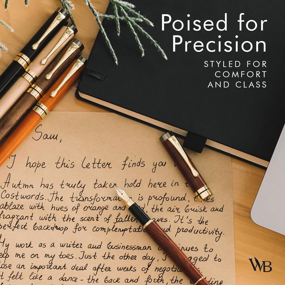Wordsworth & Black Fountain Pen Set, Luxury Bamboo Wood - Medium Nib, Gift Case; Includes 6 Ink Cartridges, Ink Refill Converter -Journaling, Calligraphy; Drawing, Smooth Writing [Cherry Wood]