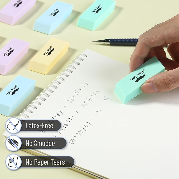Mr. Pen- Erasers, 24 Pack, Pastel Colors Pencil Eraser, Erasers for Pencils, Mr Pen Erasers, Erasers for School, Large Eraser, Block Erasers for School, Rubber Eraser, Large Erasers for School