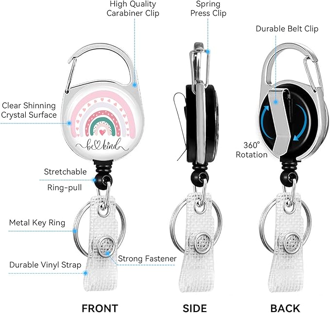 Rainbow Be Kind Badge Holder with Retractable Reel and Breakaway Lanyard，Badge Clips Retractable Heavy Duty Badge Reel，Funny Keychain，ID Holder with Breakaway Lanyard for School Nurse Office Teen