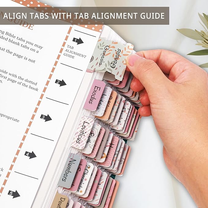 Laminated Bible Tabs for Women & Men - Large Print Tabs for Study Bibles, Boho Theme for Easy Navigation and Quick Reference - Easy-to-Read and Apply Tabs for All Ages-Floral