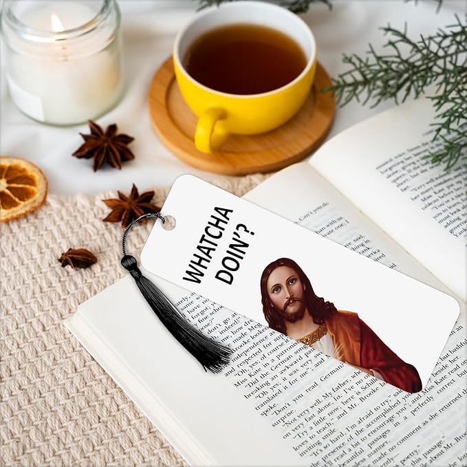 8 Pack Peeking Jesus Bookmark, Peeking Jesus is That Smut Bookmark, Peeking Jesus I Saw That Bookmark, Whatcha Doin'? (Black)