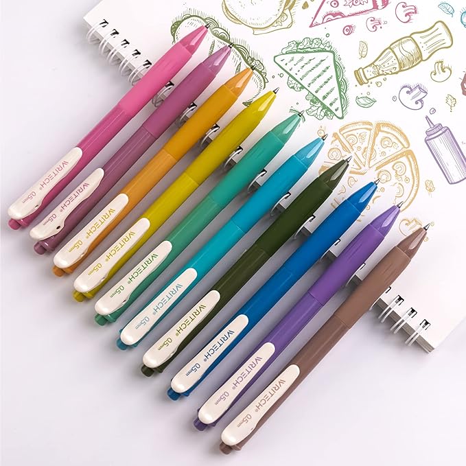 WRITECH Retractable Gel Pens Quick Dry Ink Pens Fine Point 0.5mm 10 Assorted Unique Vintage Colors For Journaling, Drawing, Doodling, and Notetaking (Vintage 2)