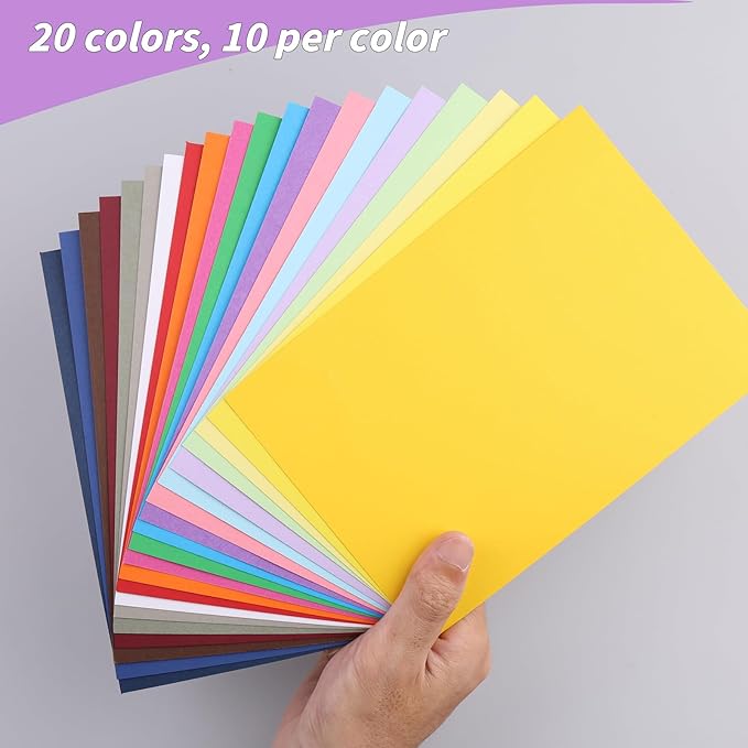 4" x 6" Cardstock, 200 Pack Colorful Thick Paper Cardstock Blank Colored Cards Stock for Invitations, Greeting Cards Making, Postcards, Photos, 250GSM Thick Paper Colorful