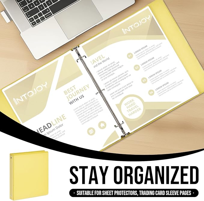 3 Ring Binder 1 Inch, IntoJoy 6 Pack Clear View 3 Hole Binder PVC-Free Fits 8.5x11 Inch Paper Flexible Round Ring Binders for School Office Home Binder Supplies (Yellow)