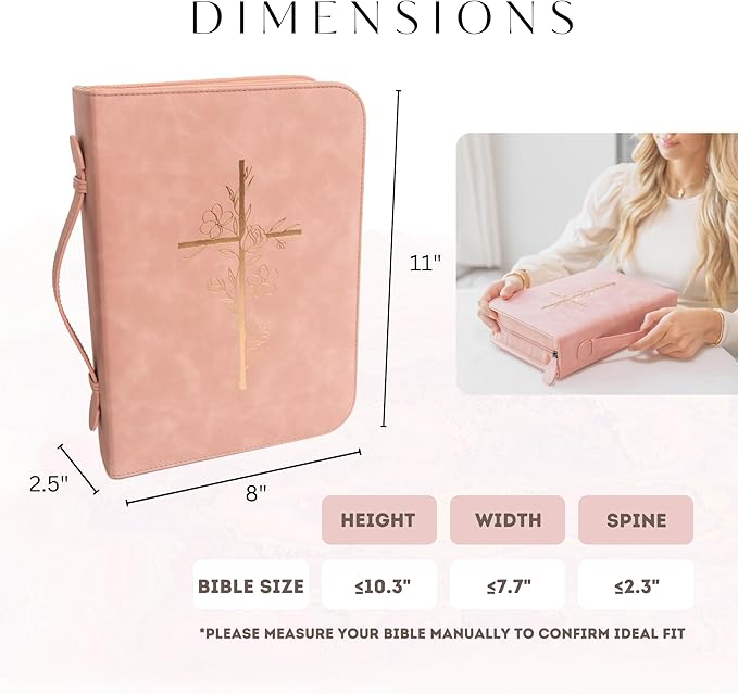 Pink Bible Cover Case for Women - PU Leather Bible Covers for Women - Pink Bible Case for Girls - Minimalist Design Debossed Bible Case, Large Bible Covers for Women – Bible Accessories (Pink/Gold)