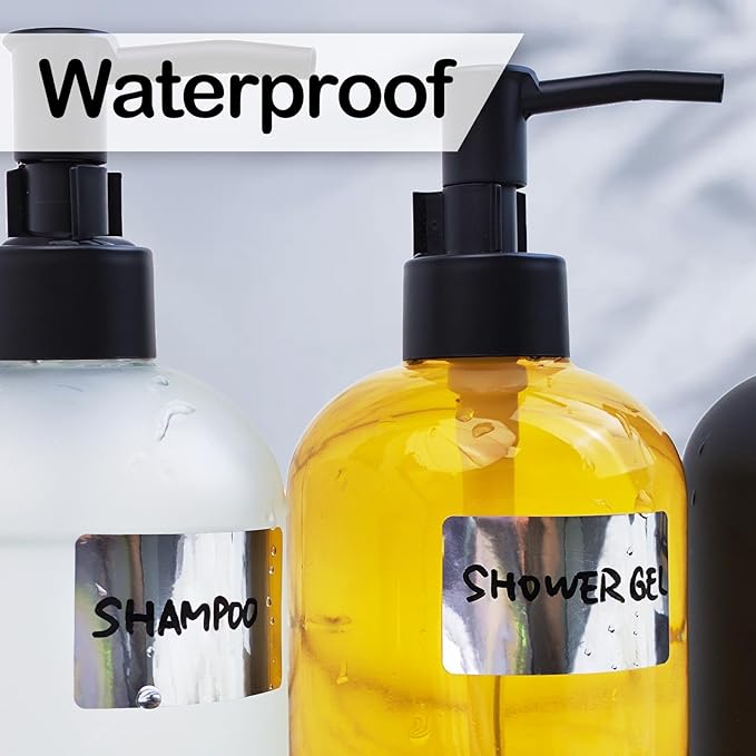 170Pcs Brightsilver Removable Labels for Jars,for Storage Bins,for Food Containers with 2 Liquid Chalk Marker(Brightsilver)