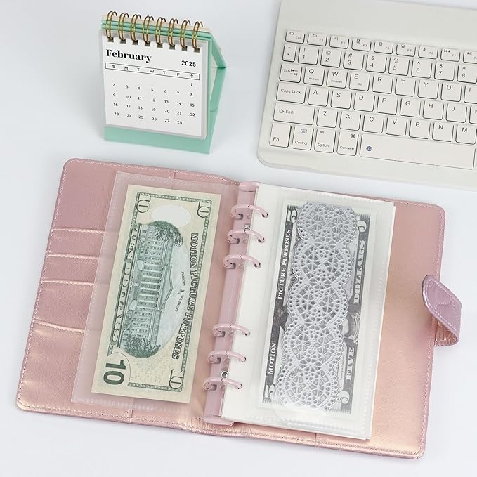 A6 Binder Pockets with No Zipper, Koqye Blue 10 Pcs Plastic Zipless Budget Envelopes, Two Pockets Frosted Cash Envelopes Money Bag for Budgeting, Cash Stuffing (Clear Petals-2set)