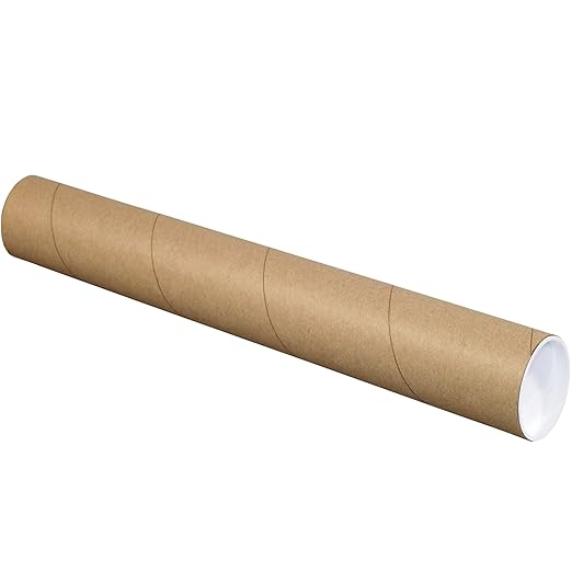 BOX USA BP3030K Mailing Tubes with Caps, 3" x 30", Kraft (Pack of 24)