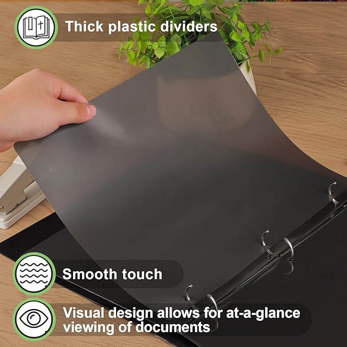 HABGP 3 Ring Binder Dividers with 5-Tabs, 2 Pack 5 Binder Dividers, Letter Size Write & Erase Plastic Index Binder Black, 1/5 Cut, Sheet Protectors, 3 Hole Punch, Total 10 Dividers