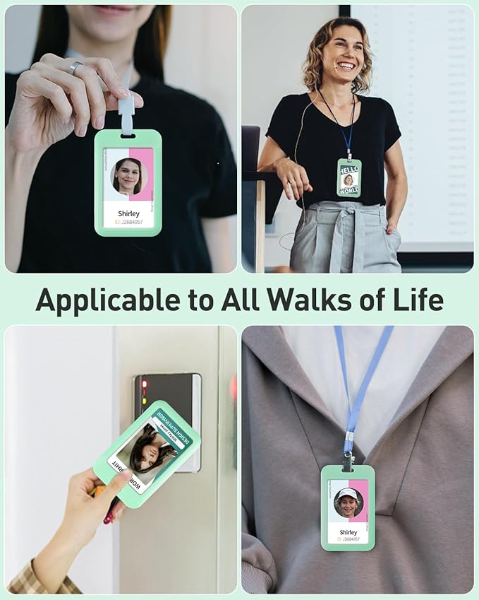 Uniclife 3 Pack Sliding ID Badge Holder Vertical Hard Plastic Case with Clear Window Light-green Card Protector Pouch for Office School ID Credit Cards Proximity Key Cards Driver’s Licenses and Passes