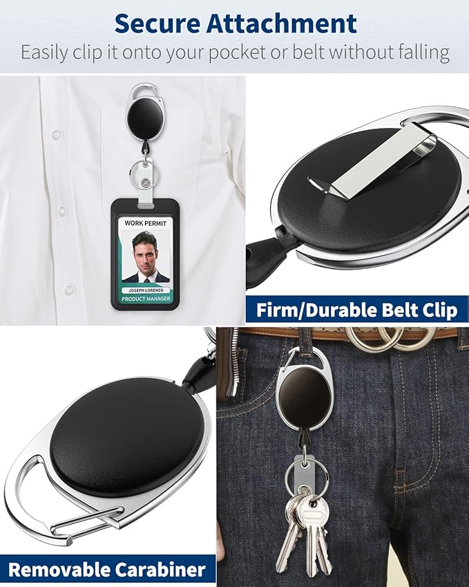 Uniclife 2 Pack Sliding Badge Holder Hard Black Vertical Plastic Card Case Protector with Retractable Badge Reel Carabiner for Office School ID Credit Proximity Key Card Driver’s License and Pass