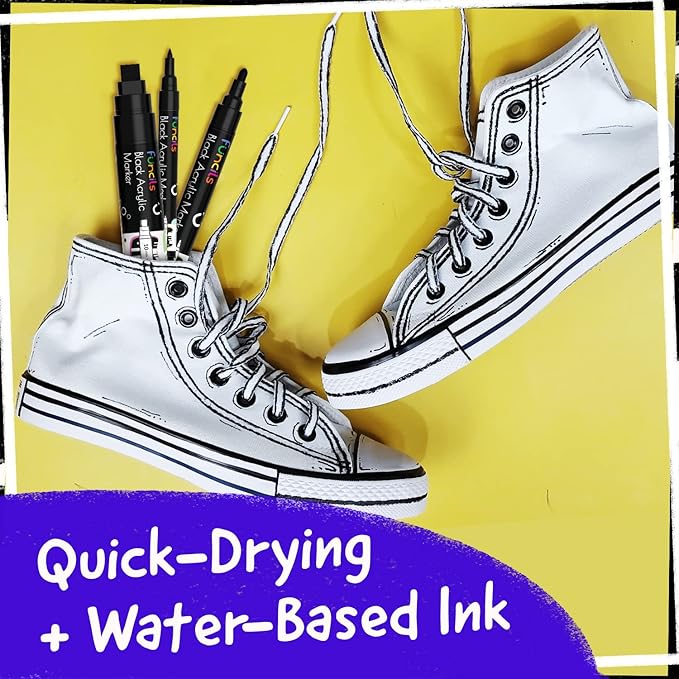 5 Acrylic Black Paint Pen - Fine Tip, Thin Point & Jumbo Pens (1mm, 3mm, 6mm, 10mm, 15mm) - Black Paint Marker for Plastic, Canvas, Wood, Rock Painting, Fabric, Tire, Metal, Glass