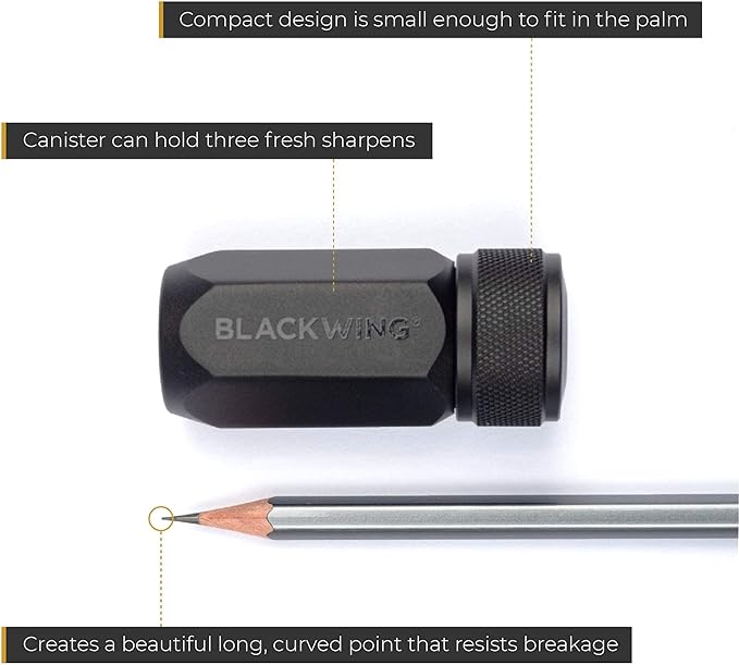 Blackwing One-Step Long Point Sharpener, German Steel Blade, Machined Aluminum, Compact Design, Black