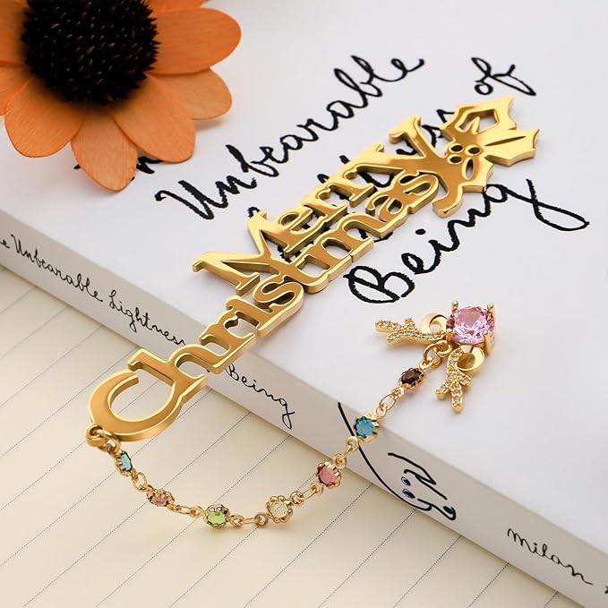 Metal Bookmark Cute Book Accessories Gifts for Women Teacher Readers Book Lovers for Christmas Mother's Day (Merry Christmas Gold)