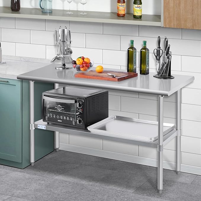 HALLY Stainless Steel Table for Prep & Work 24 x 72 Inches, NSF Commercial Heavy Duty Table with Undershelf and Galvanized Legs for Restaurant, Home and Hotel