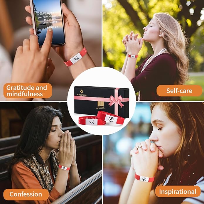 2 Pcs Bible Verse Bracelets，Daily Bible Verse Bracelet，Prayer Hope Bible Bracelets, Christian Gifts for Women , Graduation Gift，Inspirational Religious Gifts, Comes With A 35-inch Ribbon Bow