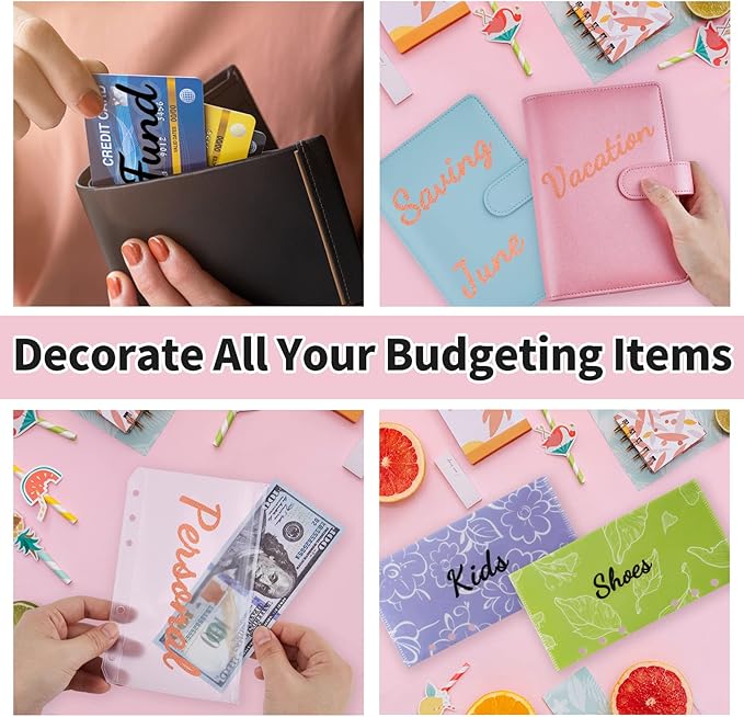 80 Cash-Envelope Budget Category Stickers - Rose Gold Vinyl Decals, Budget Binder Labels for Finance Planner & A6 Cash Binder, Budgeting Category Letter Stickers for Budget Wallet, Money Organizer