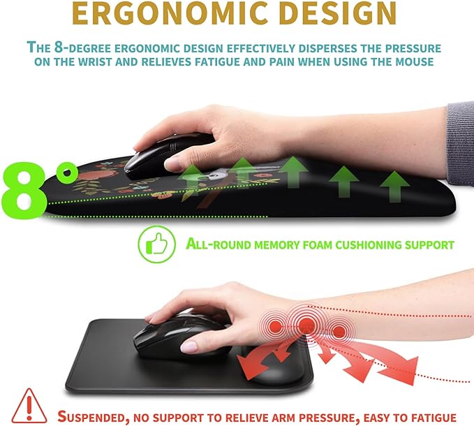 Hokafenle Ergonomic Mouse Pad Wrist Support with Massage Design, Wrist Rest Pain Relief Mousepad with Memory Foam&Non-Slip PU Base, Mouse Pads for Wireless Mouse & Desk (12x8 inch,Cute Sloth)