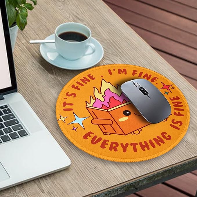Gctriki Dumpster on Fire Mouse Pad for Desk, Funny Small Round Mousepad for Computer Laptop Gaming, Stitched Edge Non-Slip Rubber Base, Cute Dumpster Home Office Desk Accessories Decor for Women
