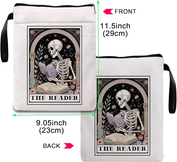 Book Sleeve, Book Sleeve with Zipper, Book Sleeve for Book Lovers, The Reader Tarot Card Book Sleeves, Book Pouch Kindle Protector, Gifts for Women Teacher Librarian Bookworm Bookish (White-C, Large)