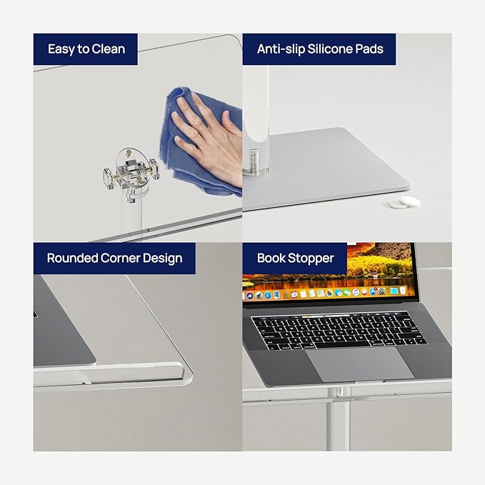 HMYHUM Acrylic Podium Stand, Angle Adjustable, Modern Lecterns & Pulpits for Classroom, Concert, Church, Speech, Easy Assembly, Metal Base, 23.6" L x 15.7" W x 42.3" H, Clear